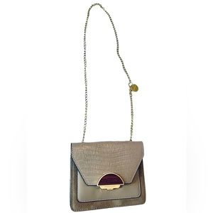 BCBGMaxAzaria Leather Suede  Purse Bag Gold Chain Strap Tan Gray FAST SHIPPING